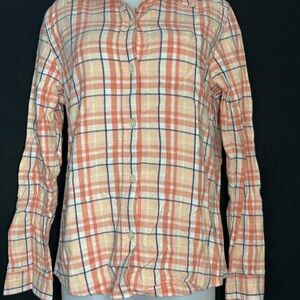 L.L. Bean Orange and White Casual Button Down Shirt